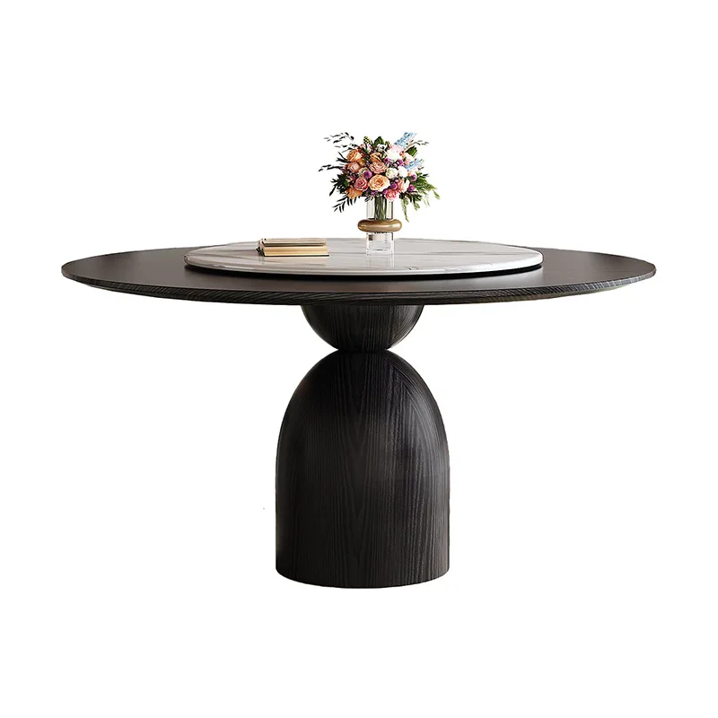 Black ash wood grain solid wood round dining table and chairs round table with turntable
Black ash wood grain solid wood round dining table and chairs round table with turntable
