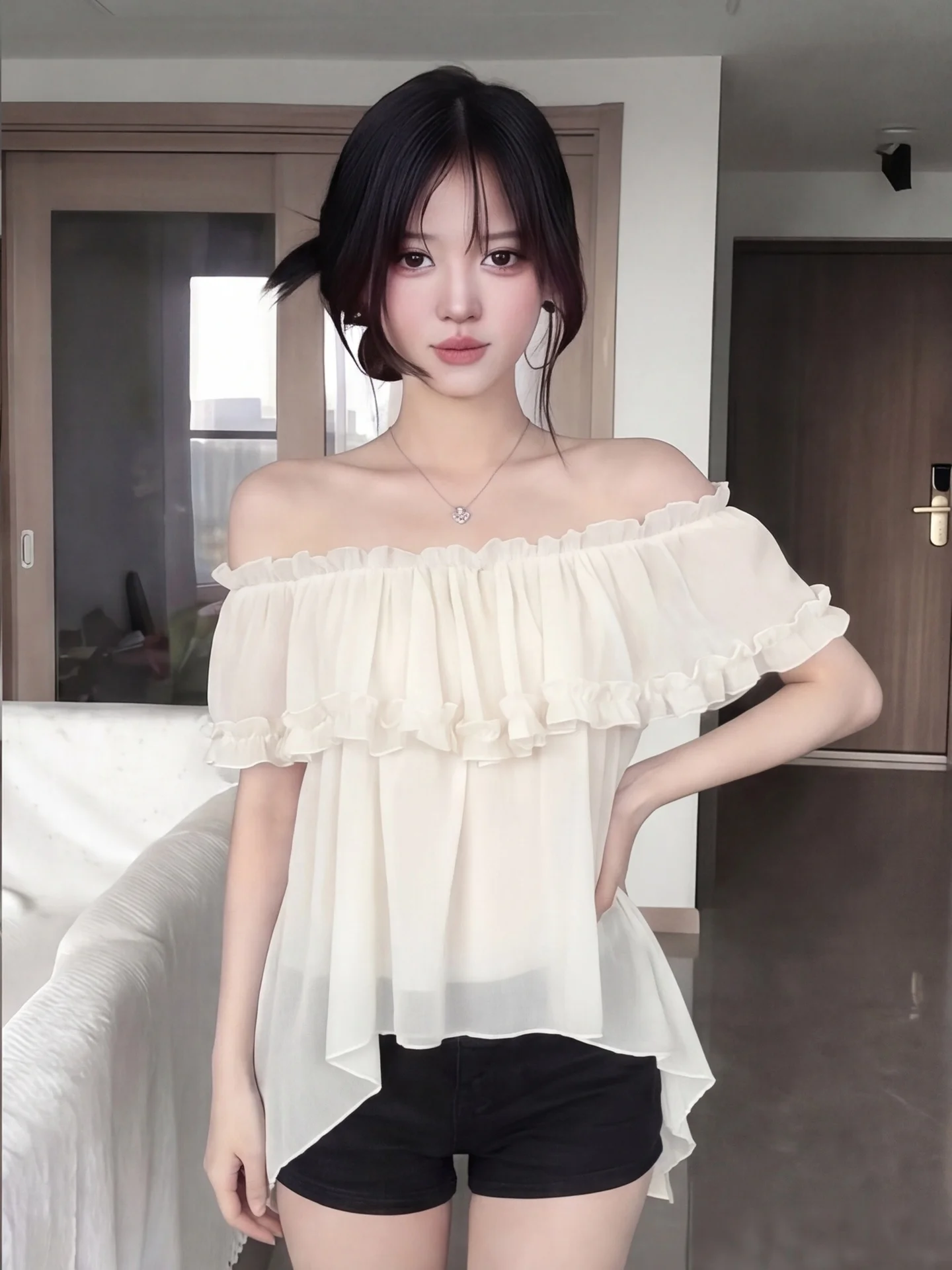 Chic Summer Shirt Women's Shoulder Bared One-Shoulder Short-Sleeve Blouse with Lace Trim Gentle Wind Pure Desire Anti-Aging Top
Chic Summer Shirt Women's Shoulder Bared One-Shoulder Short-Sleeve Blouse with Lace Trim Gentle Wind Pure Desire Anti-Aging Top