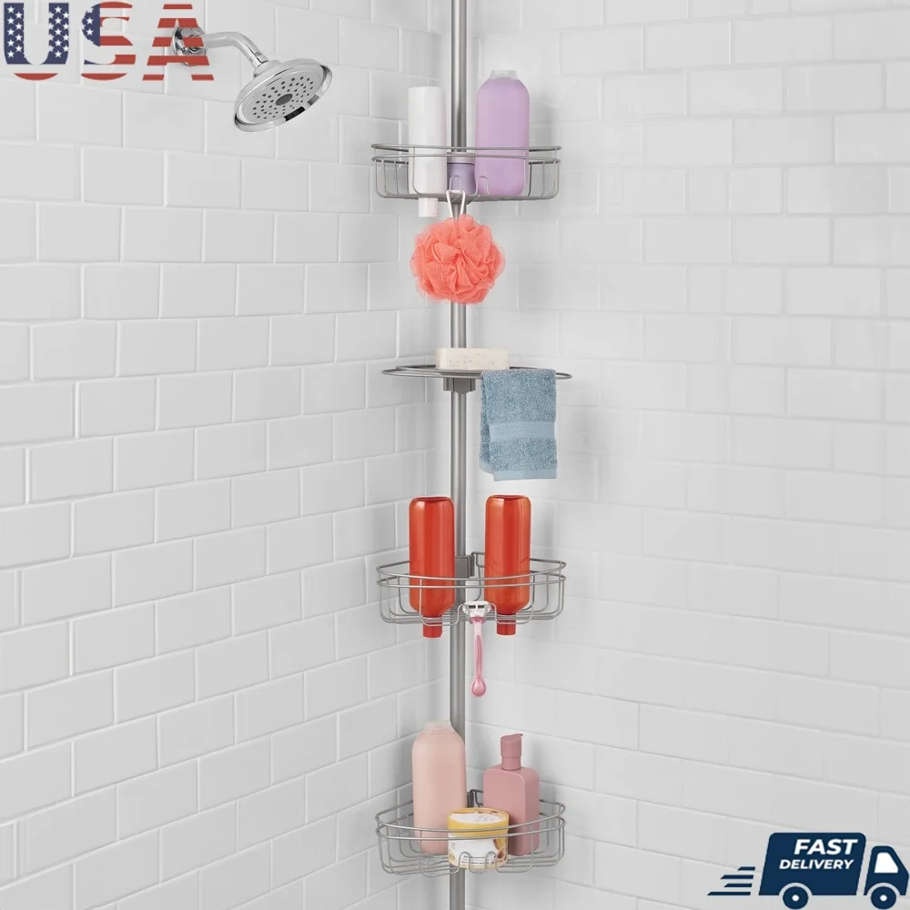 Rust Resistant Tension Rod Shower Caddy 3 Tier Corner Storage Pole with Soap Tray Towel Bar Hooks and Razor Holders
Rust Resistant Tension Rod Shower Caddy 3 Tier Corner Storage Pole with Soap Tray Towel Bar Hooks and Razor Holders