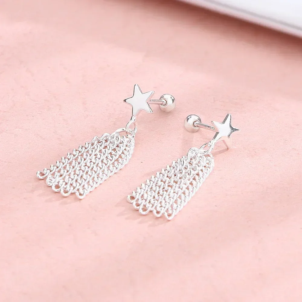 Real 925 Sterling Silver Star Heart Bead Short Chain Tassel Stud Earring for Women Classic Fine Jewelry Elegant Accessories
Real 925 Sterling Silver Star Heart Bead Short Chain Tassel Stud Earring for Women Classic Fine Jewelry Elegant Accessories