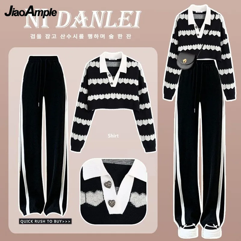 Women's Autumn Winter Suit Korean Elegant Chic Short Knit Sweater Wide Leg Pants Two Piece Female Fashion Sweater Matching Set
Women's Autumn Winter Suit Korean Elegant Chic Short Knit Sweater Wide Leg Pants Two Piece Female Fashion Sweater Matching Set