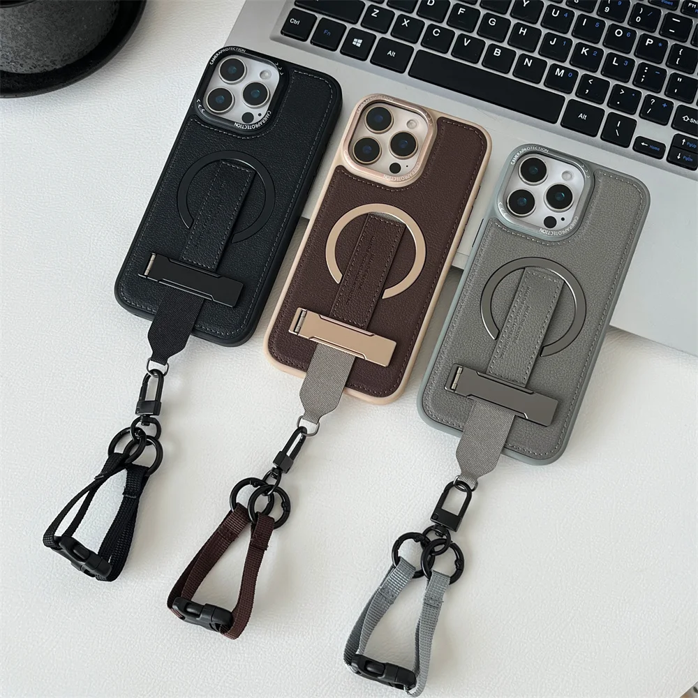 Luxury leather magnetic stand case for iPhone 13 14 15 Pro 16 promax cover with wrist strap crossbody Fashion shockproof cover
Luxury leather magnetic stand case for iPhone 13 14 15 Pro 16 promax cover with wrist strap crossbody Fashion shockproof cover