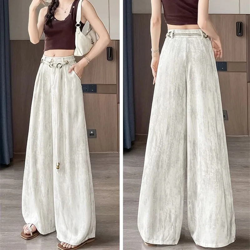 Ladies Fashion Acetate Satin Ice Silk Casual Trousers Spring Female Loose Wide-leg Pants Summer Women High Waist Thin Pantalons
Ladies Fashion Acetate Satin Ice Silk Casual Trousers Spring Female Loose Wide-leg Pants Summer Women High Waist Thin Pantalons