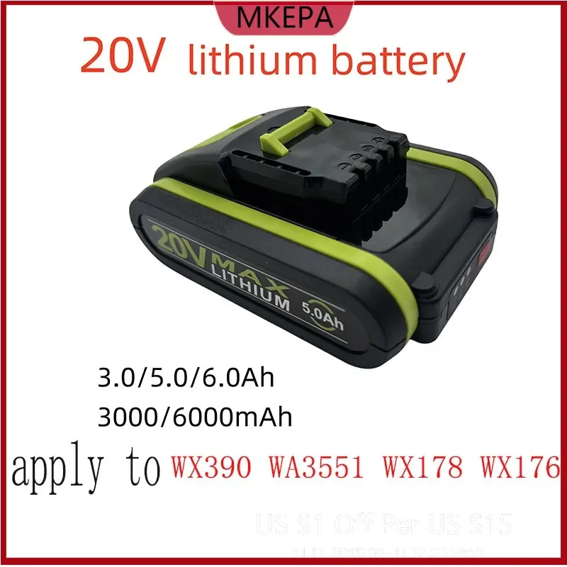 20V lithium battery WA3551 WA3551.1 WA3553 WA3641 WG629E WG546E WU268 WX678 WX550.2 WX550 worx Tools
20V lithium battery WA3551 WA3551.1 WA3553 WA3641 WG629E WG546E WU268 WX678 WX550.2 WX550 worx Tools