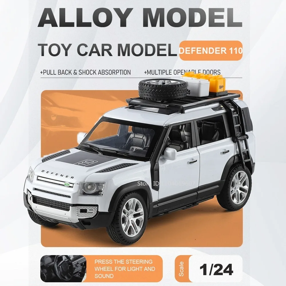 1:24 Defender 110 Model Toy Off-road Cars Alloy Diecast Sound Light Doors Opened Pull Back Simulation Vehicles for Kids Gifts
1:24 Defender 110 Model Toy Off-road Cars Alloy Diecast Sound Light Doors Opened Pull Back Simulation Vehicles for Kids Gifts