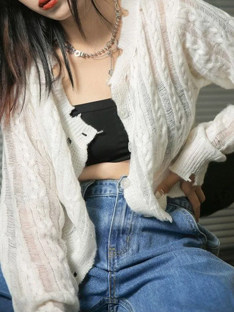2023 Spring/Summer White Knitted Cardigan Long Sleeve Thin Air Conditioner Spicy Girl Ice Silk Sunscreen Top Summer Coat
2023 Spring/Summer White Knitted Cardigan Long Sleeve Thin Air Conditioner Spicy Girl Ice Silk Sunscreen Top Summer Coat