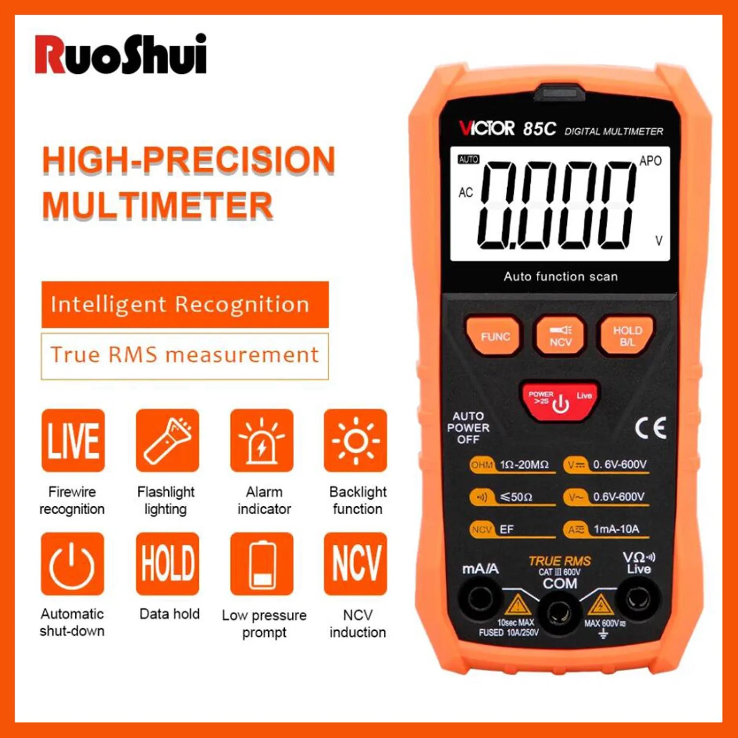 VICTOR 85C 85D 85E 85F Digital Multimeter Automatic AC/DC Voltage Continuity Smart Flashlight Tranistor Meter VC85C VC85D VC85E
VICTOR 85C 85D 85E 85F Digital Multimeter Automatic AC/DC Voltage Continuity Smart Flashlight Tranistor Meter VC85C VC85D VC85E