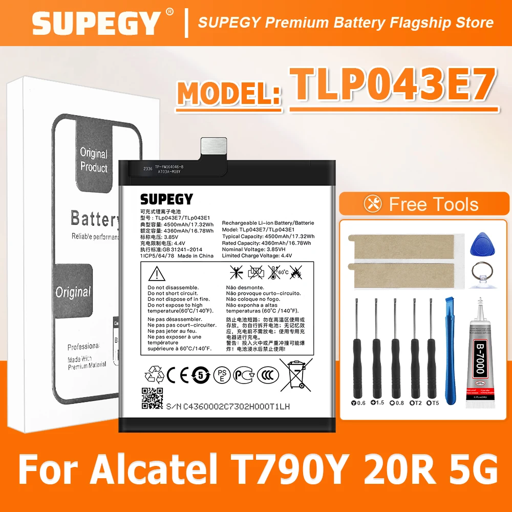 SUPEGY 100% новый аккумулятор TLP043E7 для Alcatel T790Y 20R 5G + бесплатные инструменты
SUPEGY 100% новый аккумулятор TLP043E7 для Alcatel T790Y 20R 5G + бесплатные инструменты