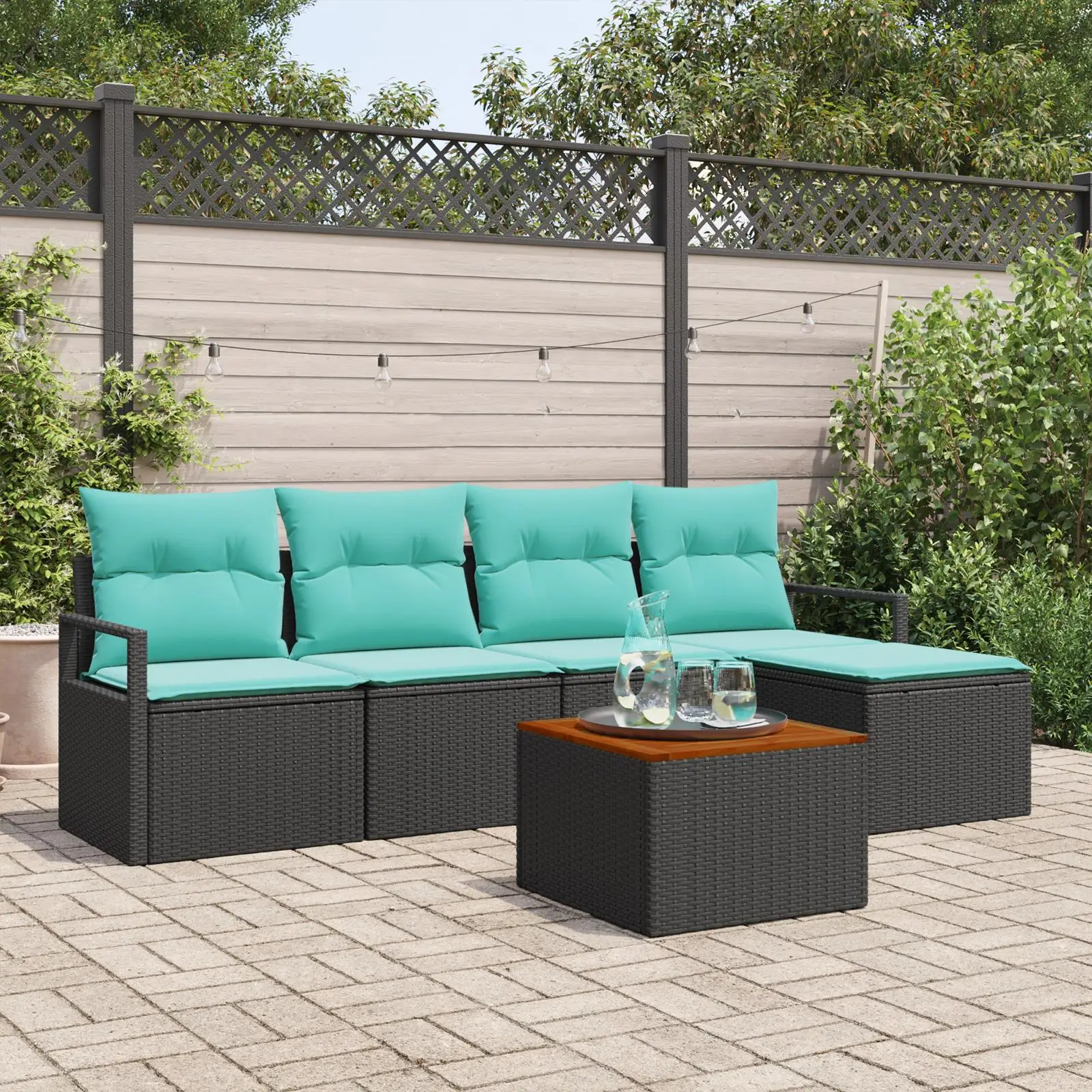 Cozy 6 Piece Outdoor Sofa Set with Cushions Black Poly Rattan and Acacia Wood for Patio Garden Comfort
Cozy 6 Piece Outdoor Sofa Set with Cushions Black Poly Rattan and Acacia Wood for Patio Garden Comfort