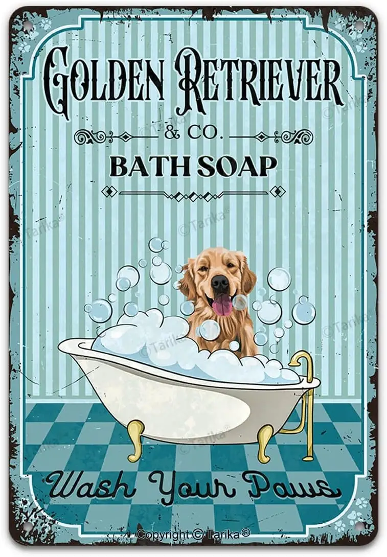 Vintage Dog Metal Tin Sign Golden Retriever Co. Bath Soap Wash Your Paws Funny Lovely Dog Puppy Pet Art Printing Poster
Vintage Dog Metal Tin Sign Golden Retriever Co. Bath Soap Wash Your Paws Funny Lovely Dog Puppy Pet Art Printing Poster