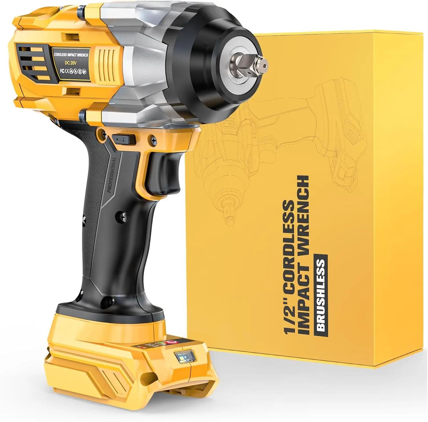 1/2 Inch Cordless Impact Wrench: High Torque 1360N.m, Brushless Motor with LED Light, Compatible with 20V Batteries
1/2 Inch Cordless Impact Wrench: High Torque 1360N.m, Brushless Motor with LED Light, Compatible with 20V Batteries