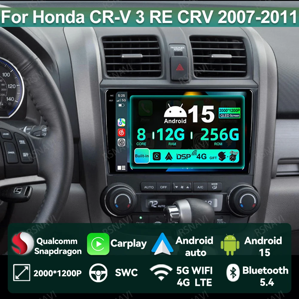Car Radio Android 15 For Honda CR-V 3 RE CRV 2007-2011 Qualcomm Stereo Head Unit DVD Multimedia DSP BT Viedo Player QLED GPS
Car Radio Android 15 For Honda CR-V 3 RE CRV 2007-2011 Qualcomm Stereo Head Unit DVD Multimedia DSP BT Viedo Player QLED GPS
