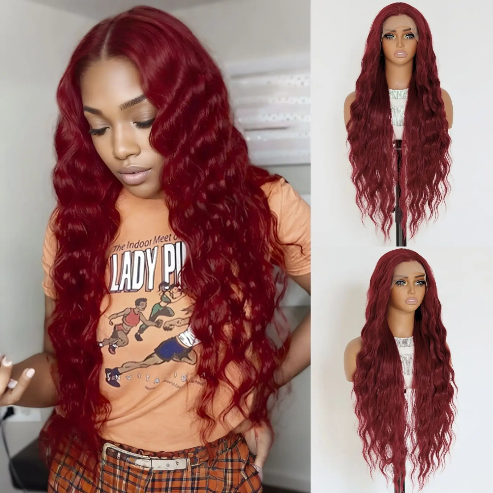 Burgundy Lace Front Wigs Wave 13x4 Pre Plucked Glueless Lace Frontal Wig 180% Density Red Wine Colored Wigs for Women
Burgundy Lace Front Wigs Wave 13x4 Pre Plucked Glueless Lace Frontal Wig 180% Density Red Wine Colored Wigs for Women