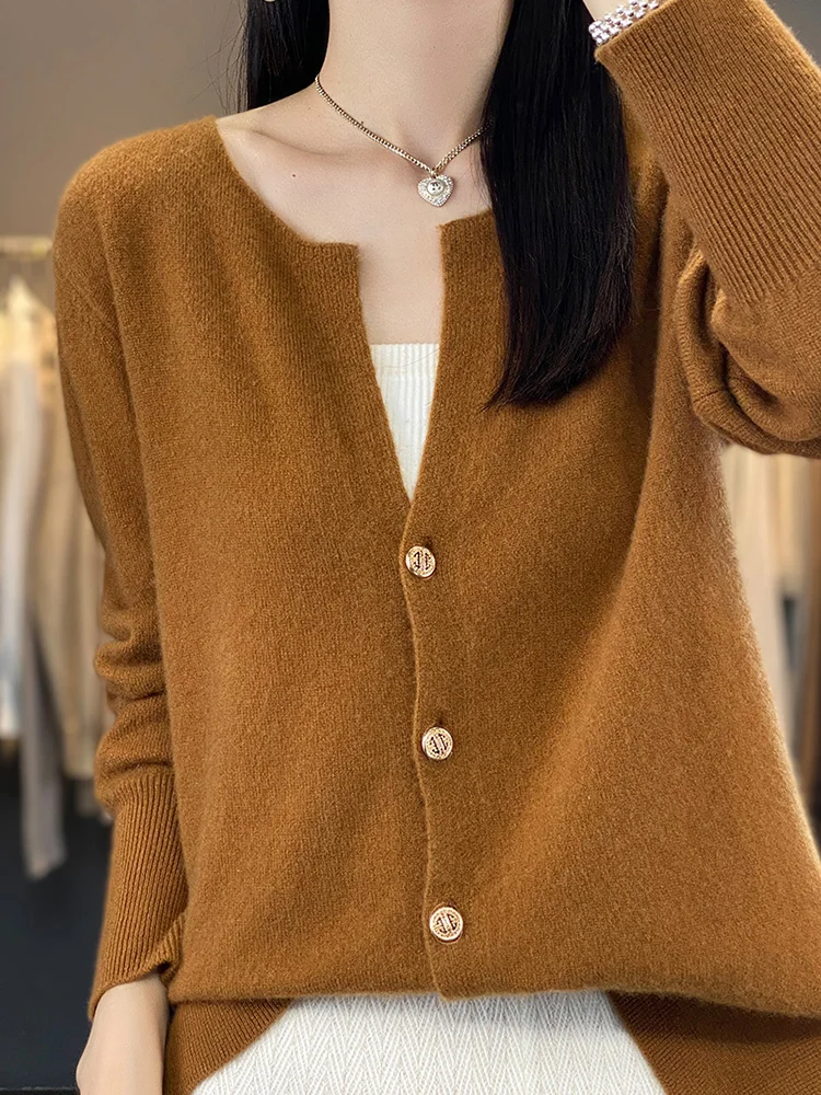 Women 100% Merino Wool Cardigan Spring Autumn V-neck Sweater Knitwear Long Sleeve High Quality Soft Cashmere O-neck Clothing Top
Women 100% Merino Wool Cardigan Spring Autumn V-neck Sweater Knitwear Long Sleeve High Quality Soft Cashmere O-neck Clothing Top
