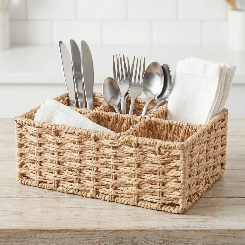 Multifunctional Handmade Paper Rope Woven Storage Basket Desktop Cutlery Organizer Tray with Compartments for Office Kitchen
Multifunctional Handmade Paper Rope Woven Storage Basket Desktop Cutlery Organizer Tray with Compartments for Office Kitchen