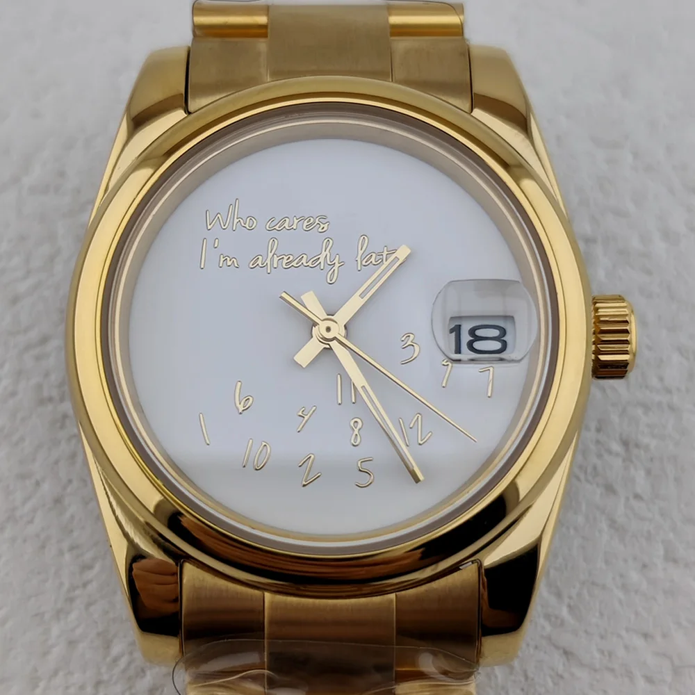 NH35 Watch Who cares im already late Watch 36mm/39mm Metallic text texture Matte Dial Sapphire Glass NH35 Movement
NH35 Watch Who cares im already late Watch 36mm/39mm Metallic text texture Matte Dial Sapphire Glass NH35 Movement