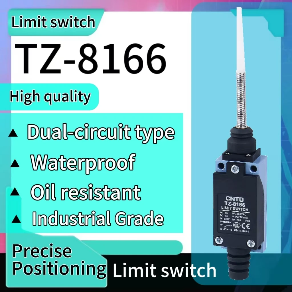 CNTD TZ-8166 Limit Switch Plastic Rod Disc Spring IP65 Waterproof Oilproof 1NO/1NC Quick Action CE Certified Industrial Switch
CNTD TZ-8166 Limit Switch Plastic Rod Disc Spring IP65 Waterproof Oilproof 1NO/1NC Quick Action CE Certified Industrial Switch
