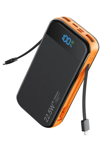 Портативный внешний аккумулятор 32000 мАч с USB-C, Lightning и встроенными кабелями, зарядное устройство для телефона, быстрая зарядка PD
Портативный внешний аккумулятор 32000 мАч с USB-C, Lightning и встроенными кабелями, зарядное устройство для телефона, быстрая зарядка PD