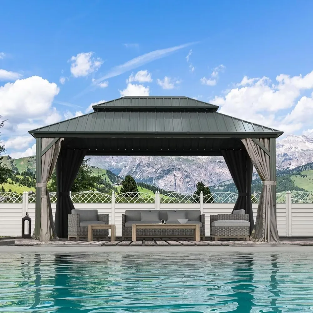 12’ X 16’ Hardtop Gazebo Canopy with Netting & Curtains, Outdoor Metal Gazebo with Galvanized Steel Double Roof for Patio L
12’ X 16’ Hardtop Gazebo Canopy with Netting & Curtains, Outdoor Metal Gazebo with Galvanized Steel Double Roof for Patio L