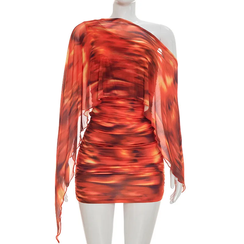 Summer New Casual Digital Printed Single Shoulder Slant Neck Long Sleeve Slim Short Dress
Summer New Casual Digital Printed Single Shoulder Slant Neck Long Sleeve Slim Short Dress