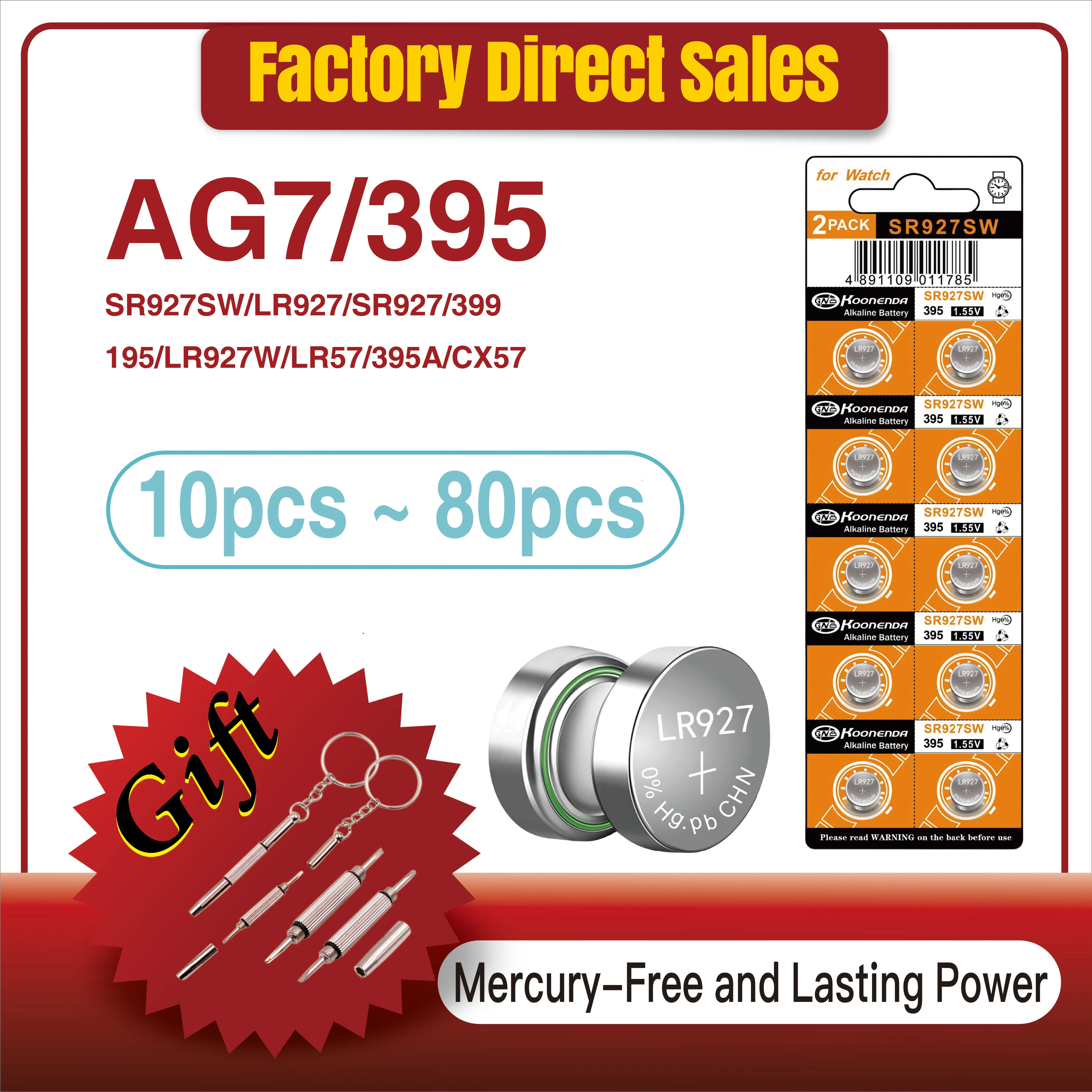 10-80 шт., кнопочные батареи, 46 мАч, SR927W LR927 AG7 395 SR927 LR57 399 395A 1,5 в
10-80 шт., кнопочные батареи, 46 мАч, SR927W LR927 AG7 395 SR927 LR57 399 395A 1,5 в