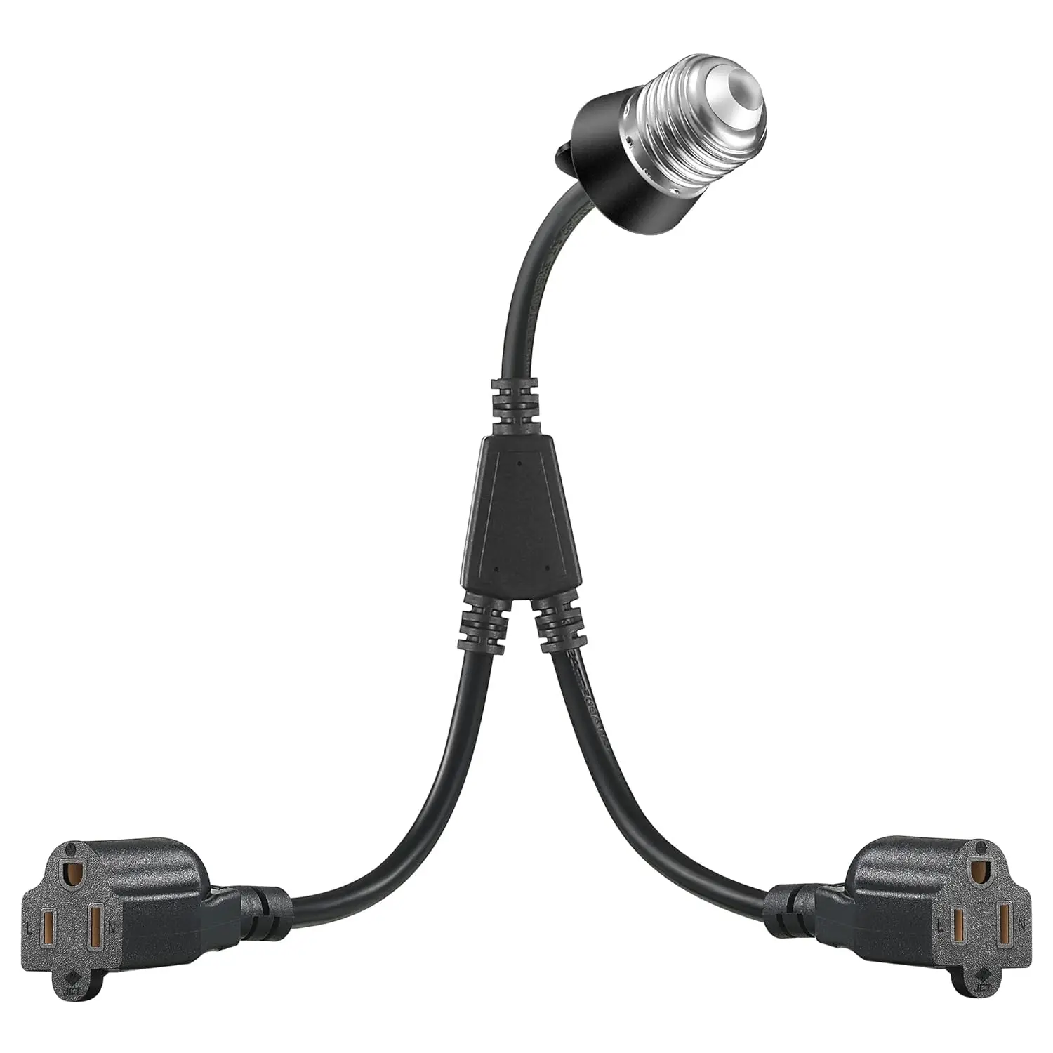 2-in-1 E26/E27 Light Socket to Plug Adapter, 3 Prong Outlets with Extension Cord for Garage, Porch, Patio (Black)
2-in-1 E26/E27 Light Socket to Plug Adapter, 3 Prong Outlets with Extension Cord for Garage, Porch, Patio (Black)