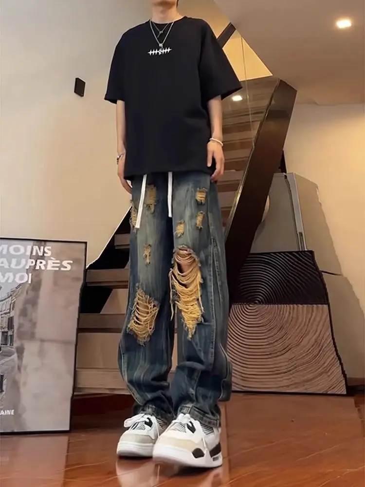 Foufurieux Summer High Street Vintage Ripped Jeans for Men American Washed Loose Casual High Waist Straight Leg Pants for Men
Foufurieux Summer High Street Vintage Ripped Jeans for Men American Washed Loose Casual High Waist Straight Leg Pants for Men