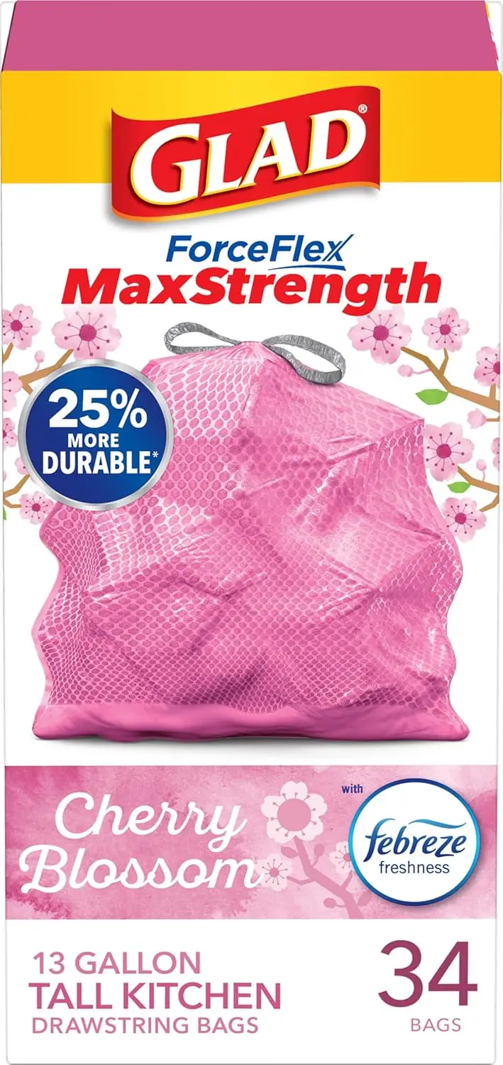 13 Gallon Tall Kitchen Trash Bags with Drawstring, Cherry Blossom Scent, 34 Count - Leakproof & Odor Control
13 Gallon Tall Kitchen Trash Bags with Drawstring, Cherry Blossom Scent, 34 Count - Leakproof & Odor Control