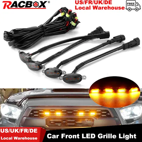 Kit d'éclairage de calandre à LED avant de voiture, feu antibrouillard avant, feu de marqueur de calandre, fumé, ambre, blanc, voiture tout-terrain, 514-up, coffre SUV, 4 pièces