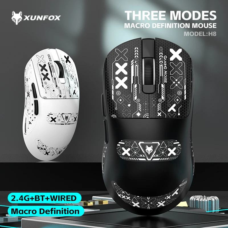 НОВАЯ легкая мышь XUNSVFOX H8 55 г Paw3311, игровая беспроводная Bluetooth-мышь с тремя режимами макросов, киберспортивная мышь, компьютер
НОВАЯ легкая мышь XUNSVFOX H8 55 г Paw3311, игровая беспроводная Bluetooth-мышь с тремя режимами макросов, киберспортивная мышь, компьютер