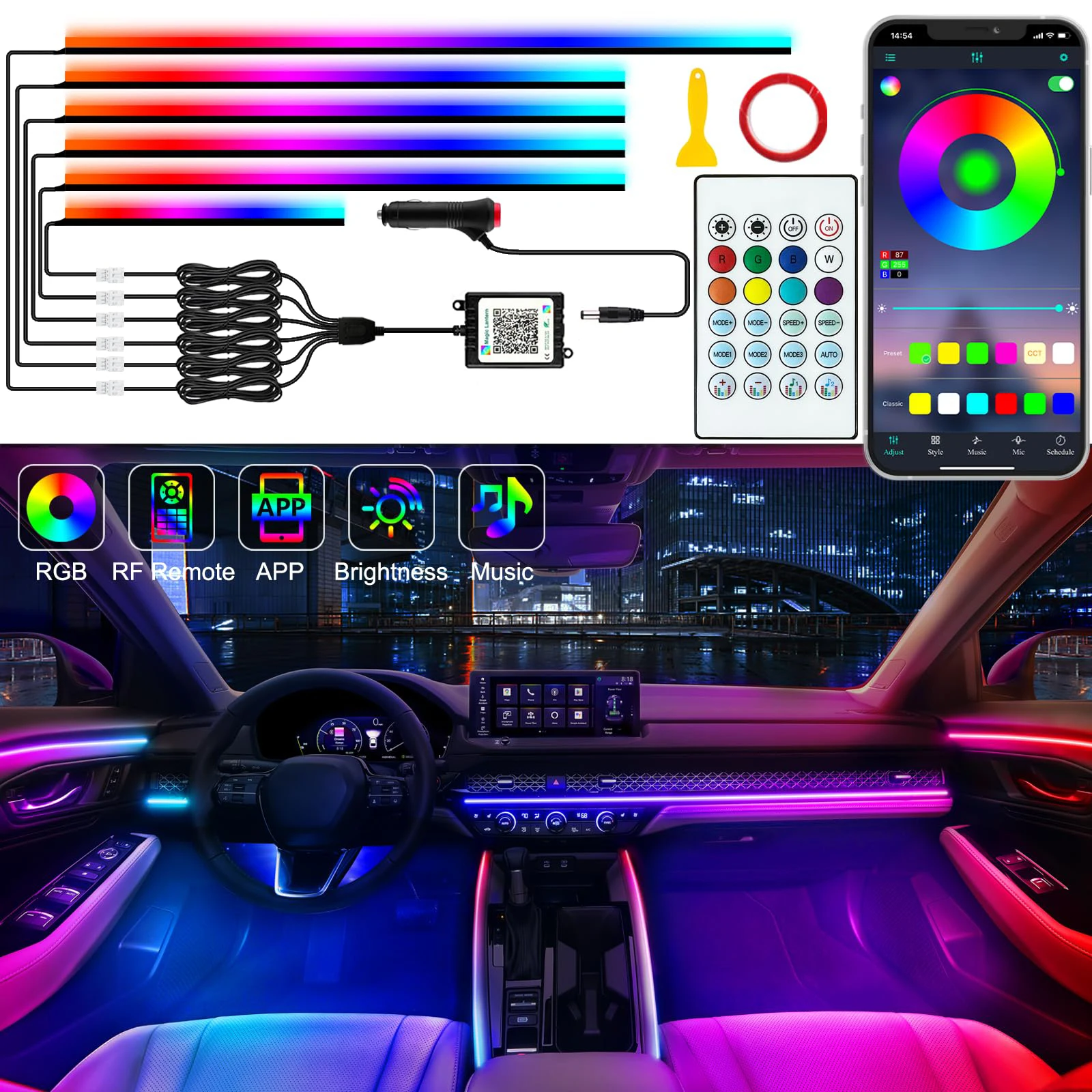 Universal Symphony Car Ambient Lights LED Interior RGB Streamer Atmosphere Lamp USB APP Control Remote for Tesla Model 3 Y S X
Universal Symphony Car Ambient Lights LED Interior RGB Streamer Atmosphere Lamp USB APP Control Remote for Tesla Model 3 Y S X