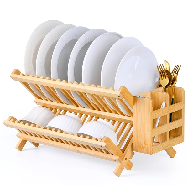 Collapsible 2-Tier Bamboo Dish Drying Rack Foldable Wooden Dish Drainer with Utensil HolderSpace-Saving Dish Rack for Countertop
Collapsible 2-Tier Bamboo Dish Drying Rack Foldable Wooden Dish Drainer with Utensil HolderSpace-Saving Dish Rack for Countertop