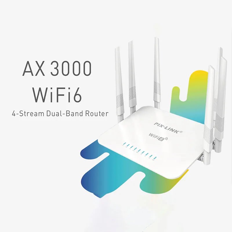 PIX-LINK AX15 3Gbps AX3000 3000Mbps WiFi 6 Router Stream Dual Band 5GHz/2.4GHz 6 Antennas Gigabit PortsD Home Use Wireless Route
PIX-LINK AX15 3Gbps AX3000 3000Mbps WiFi 6 Router Stream Dual Band 5GHz/2.4GHz 6 Antennas Gigabit PortsD Home Use Wireless Route