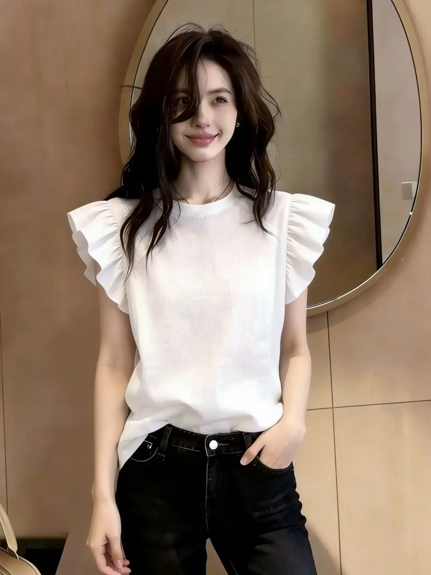 Fashionable Commute Style round Neck Short Sleeve Top Versatile Slimming Gentle Elegant Design Korean Version Straight Cut
Fashionable Commute Style round Neck Short Sleeve Top Versatile Slimming Gentle Elegant Design Korean Version Straight Cut