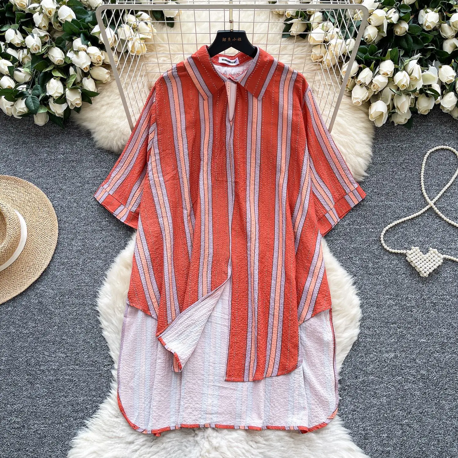 Blouses Women Striped Shirts Irregular Casual Shirt Button Half Sleeve Diamonds Y2k Turn Down Collar Blouses Loose Summer 2025
Blouses Women Striped Shirts Irregular Casual Shirt Button Half Sleeve Diamonds Y2k Turn Down Collar Blouses Loose Summer 2025