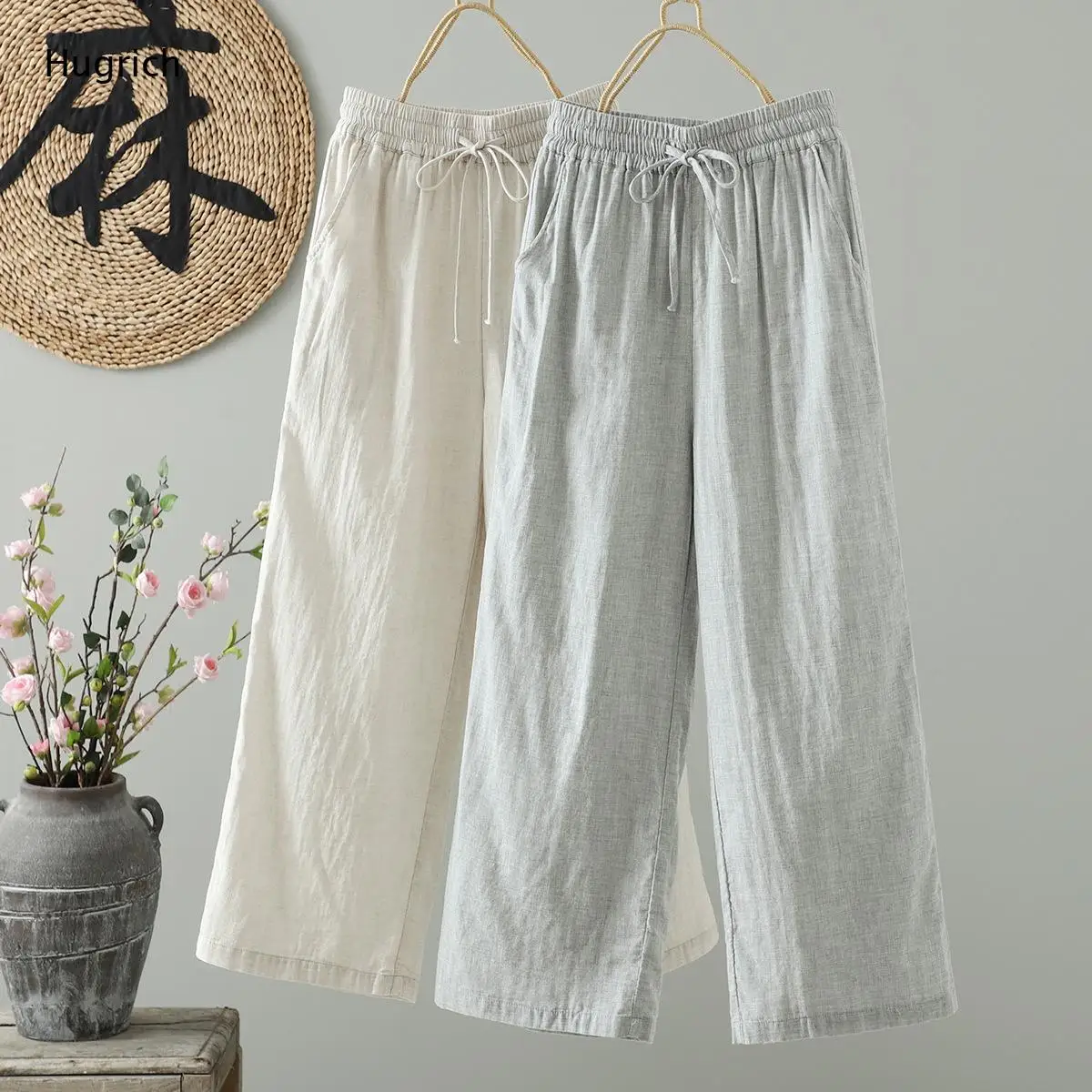 Women's Summer Cotton Gauze Wide Leg Pants - Elastic Waist Drawstring Loose Fit Casual Trousers for Daily Wear Breathable
Women's Summer Cotton Gauze Wide Leg Pants - Elastic Waist Drawstring Loose Fit Casual Trousers for Daily Wear Breathable