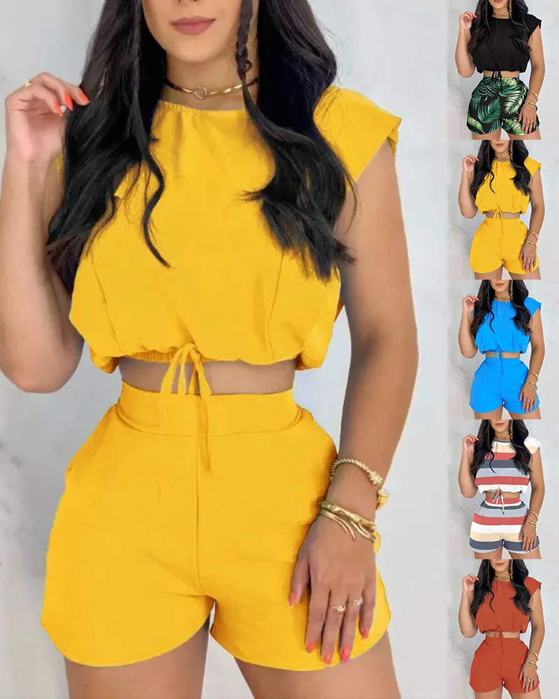 2024 Summer New Fashion Printed Women Two Piece Set with Simple Round Neck Female Short Sleeve Shorts Set
2024 Summer New Fashion Printed Women Two Piece Set with Simple Round Neck Female Short Sleeve Shorts Set