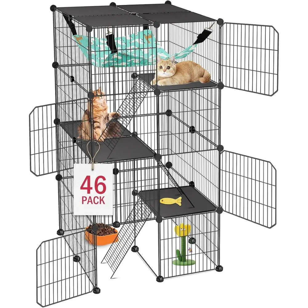 4-Tier DIY Catio Enclosure for Cats, Indoor/Outdoor Playpen with Hammock, Metal Wire Kennel, Suitable for 1-3 Cats
4-Tier DIY Catio Enclosure for Cats, Indoor/Outdoor Playpen with Hammock, Metal Wire Kennel, Suitable for 1-3 Cats