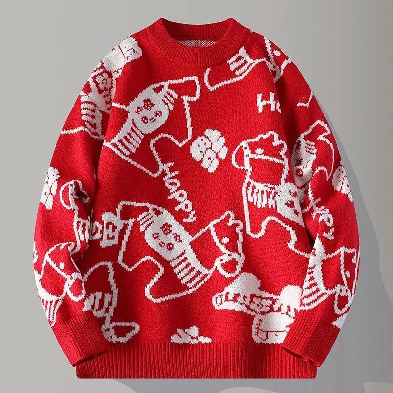 Autumn and winter round-neck knitted sweaters, red sweaters for couples as a base layer, are essential Christmas items
Autumn and winter round-neck knitted sweaters, red sweaters for couples as a base layer, are essential Christmas items