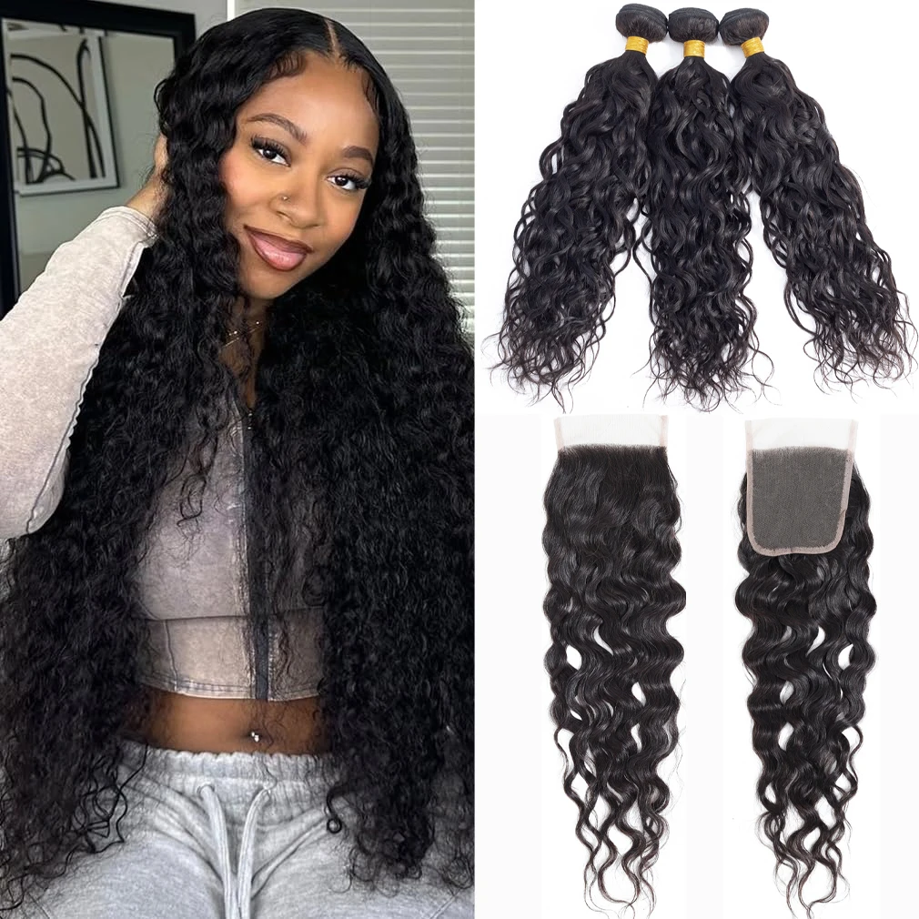 Water Wave Bundles With 4x4 Lace Closure Brazilian Hair Bundles With 4x4 Closure 100% Human Hair For Black Woman
Water Wave Bundles With 4x4 Lace Closure Brazilian Hair Bundles With 4x4 Closure 100% Human Hair For Black Woman