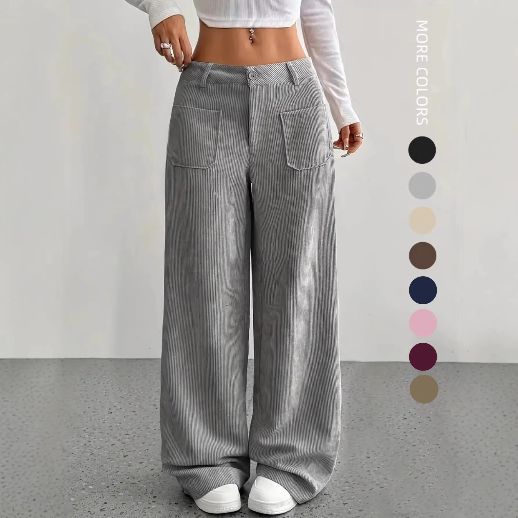 Casual women's clothing front and rear pockets loose solid color pockets mopping wide-leg pants casual
Casual women's clothing front and rear pockets loose solid color pockets mopping wide-leg pants casual