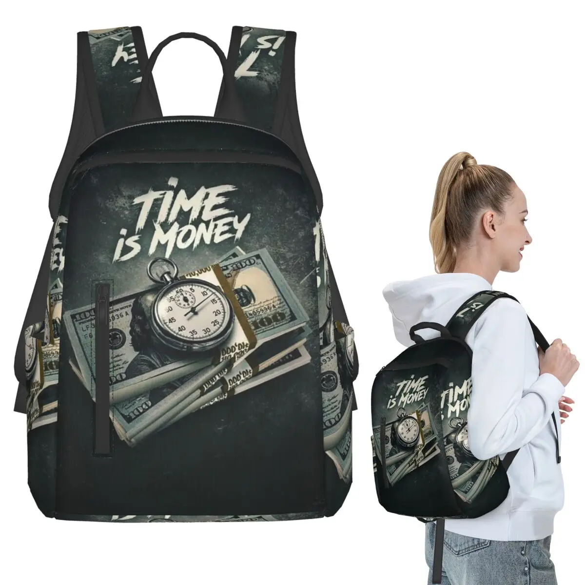 Time Is Money Clock And Currency Backpack Student BookBag Kids School Bag Computer Shoulder Bags Men Women
Time Is Money Clock And Currency Backpack Student BookBag Kids School Bag Computer Shoulder Bags Men Women