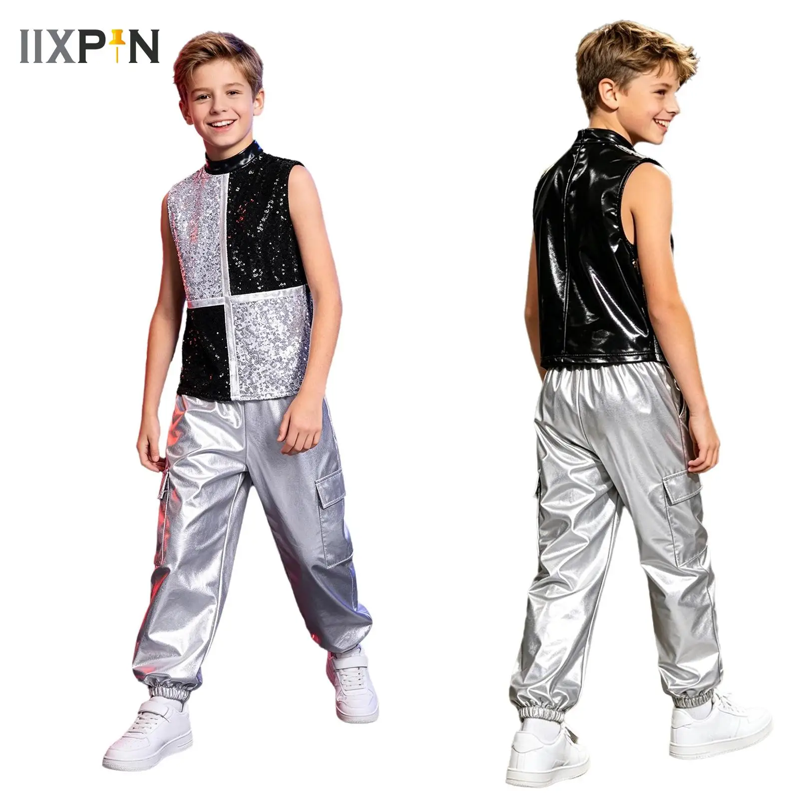 Kids Girls Jazz Dance Suit Sleeveless Metallic Vest with Shiny Pants Disco Set Streetwear Stage Performance Raves Party Costume
Kids Girls Jazz Dance Suit Sleeveless Metallic Vest with Shiny Pants Disco Set Streetwear Stage Performance Raves Party Costume