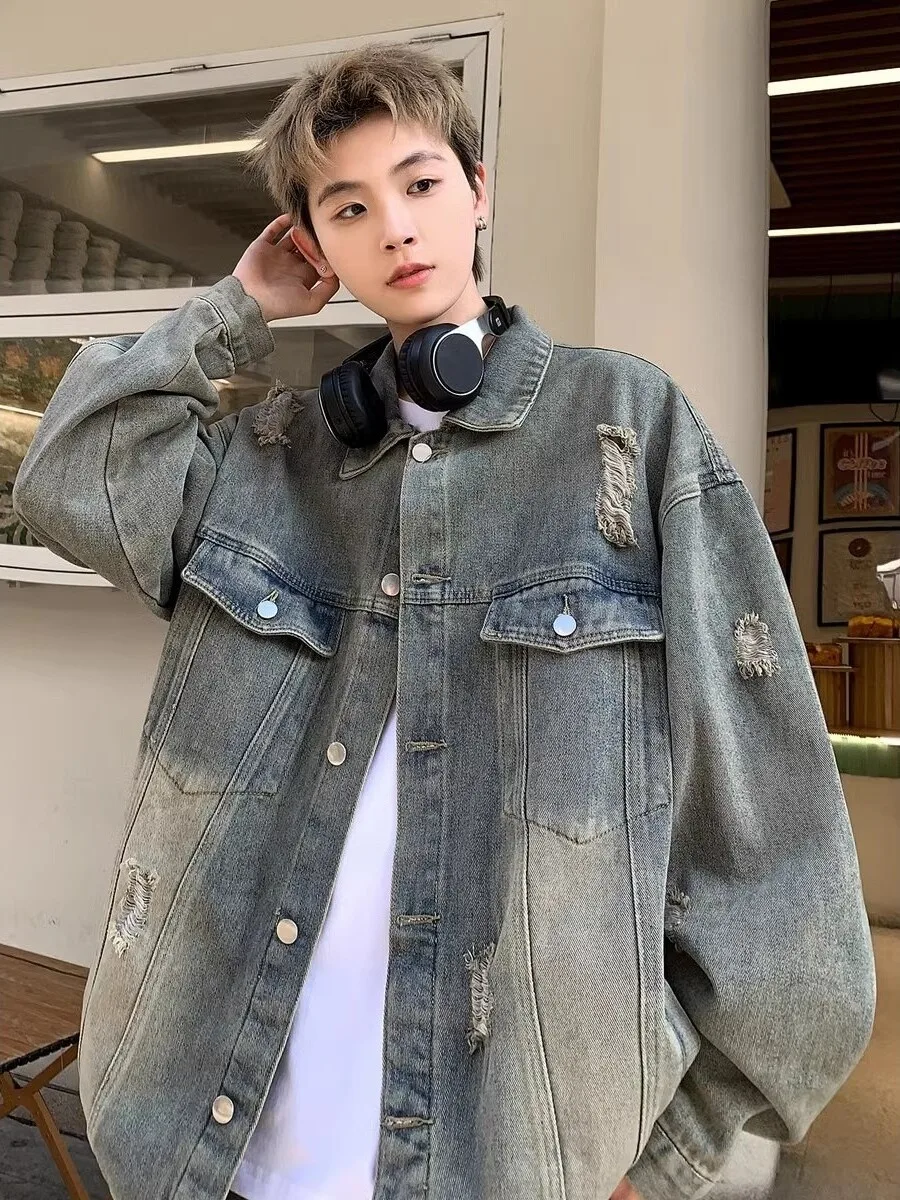 Retro American Denim Jaet Men's Spring Autumn Loose Fit Workwear Jaet Trendy Clothes Water Waed Hole Youth Faion
Retro American Denim Jaet Men's Spring Autumn Loose Fit Workwear Jaet Trendy Clothes Water Waed Hole Youth Faion