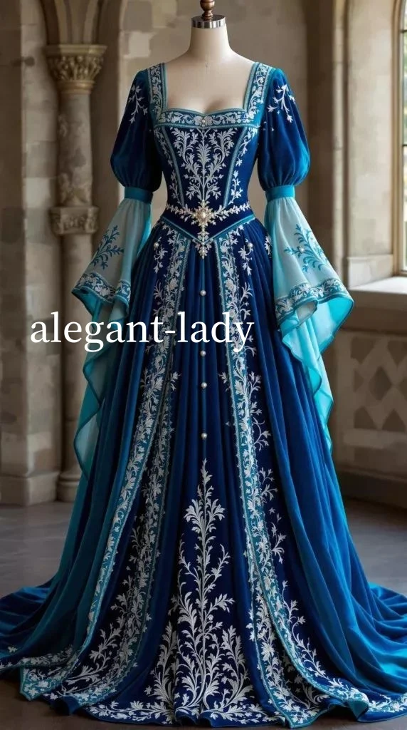 Historic Medieval Evening Dresses Treasure Blue Appliqued Floral Fairy Long Sleeve Custom A-line Pagan Gowns vestidos elegantes
Historic Medieval Evening Dresses Treasure Blue Appliqued Floral Fairy Long Sleeve Custom A-line Pagan Gowns vestidos elegantes