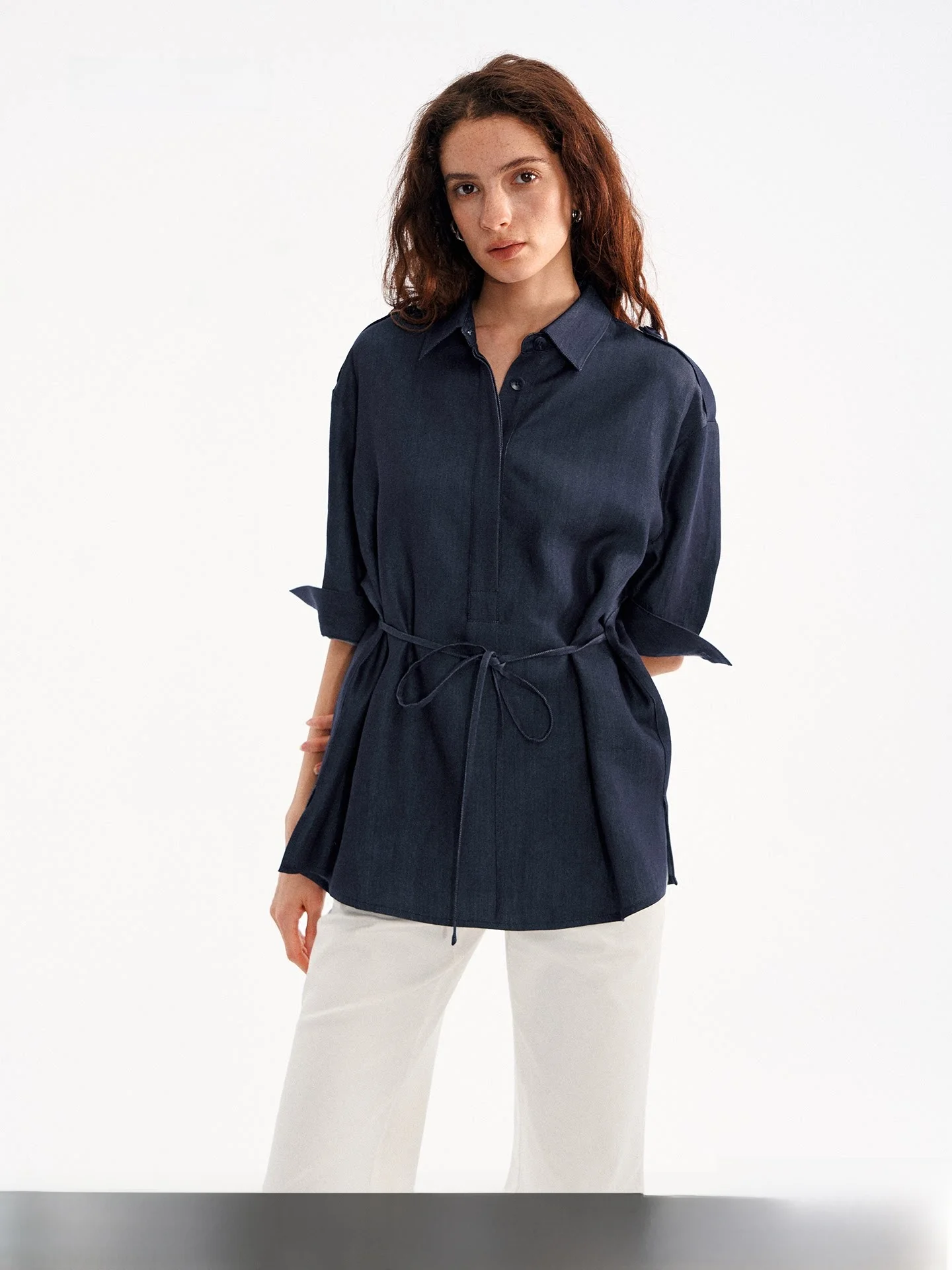 Casual Loose Women's Denim irt Material Turn-down Collar f-open Front Waist Belted Outerwear by Muse Naps
Casual Loose Women's Denim irt Material Turn-down Collar f-open Front Waist Belted Outerwear by Muse Naps