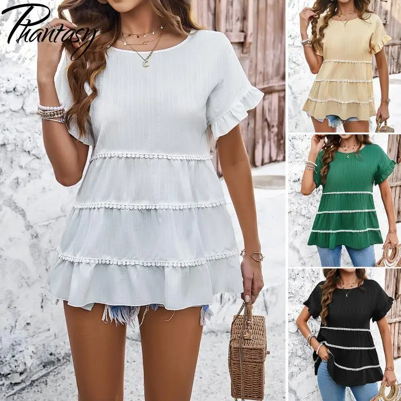 Sweet Women T-Shirt Crewneck Loose Tees Short Sleeved Shirt Vintage Black Tops Elegant Office Lady Outfit Female Clothing
Sweet Women T-Shirt Crewneck Loose Tees Short Sleeved Shirt Vintage Black Tops Elegant Office Lady Outfit Female Clothing