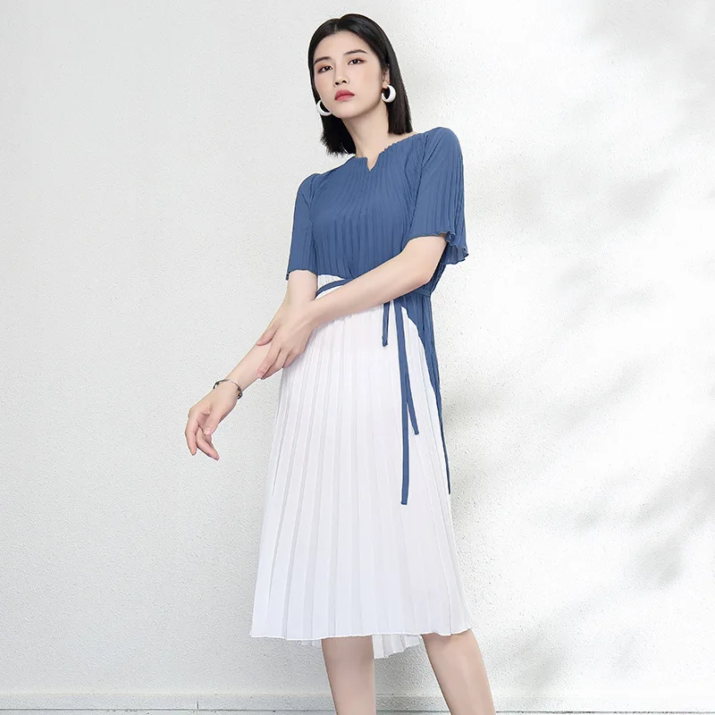 Miyake Pleated Dress for Women, Lace-up Waist, Slimming, Fake Two-Piece Long Skirt, Temperament Fashion, Summer, New, 2022
Miyake Pleated Dress for Women, Lace-up Waist, Slimming, Fake Two-Piece Long Skirt, Temperament Fashion, Summer, New, 2022