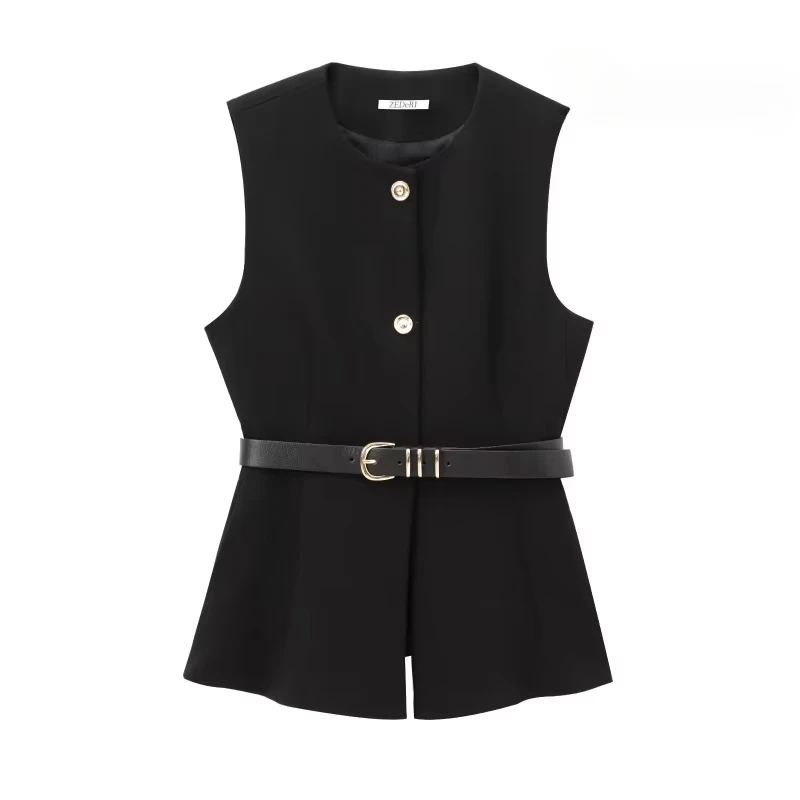 TRAF ZR Lady Vests Autumn New Products Women's Classic Vest Ladies Tops Sleeveless Vintage Knit Vest Black O-neck Sashes Vests
TRAF ZR Lady Vests Autumn New Products Women's Classic Vest Ladies Tops Sleeveless Vintage Knit Vest Black O-neck Sashes Vests