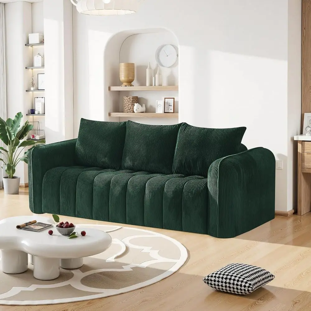 Green 3-Seater Deep Seat Corduroy Sofa with Pillows and Armrests for Small Spaces, Living Room, Bedroom, or Office
Green 3-Seater Deep Seat Corduroy Sofa with Pillows and Armrests for Small Spaces, Living Room, Bedroom, or Office